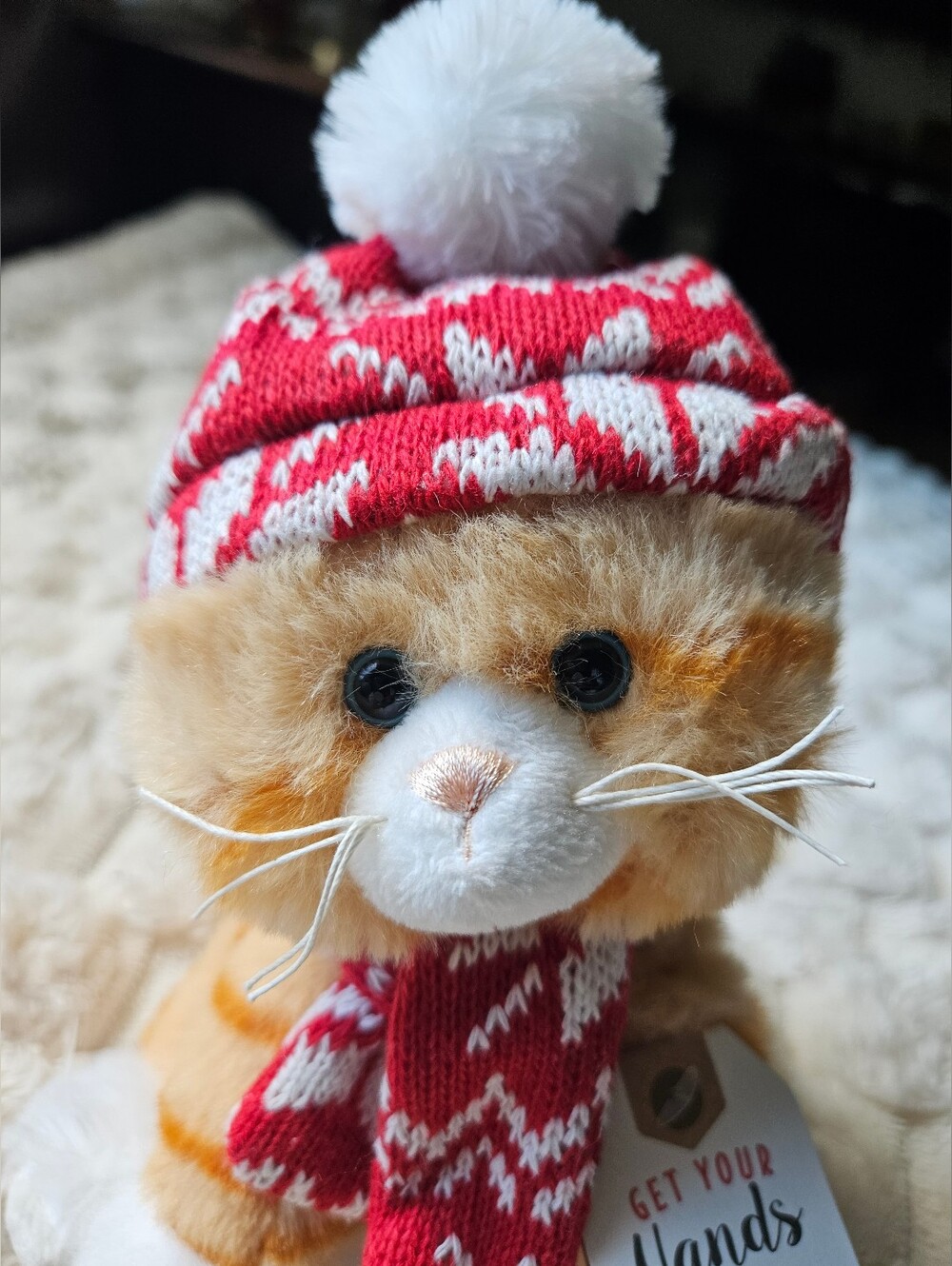 NWT GANZ Plush Cat Toy in Orange & Cream with Red Knit Hat and Scarf